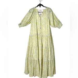 Romantic Floral Ditzy Butter Yellow Cottagecore Tiered Maxi Dress Prairiecore